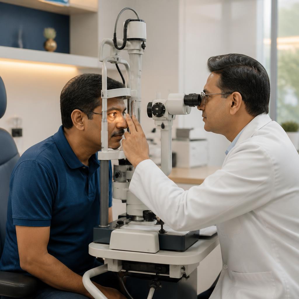 Illustrative image of a retina specialist examining a patient